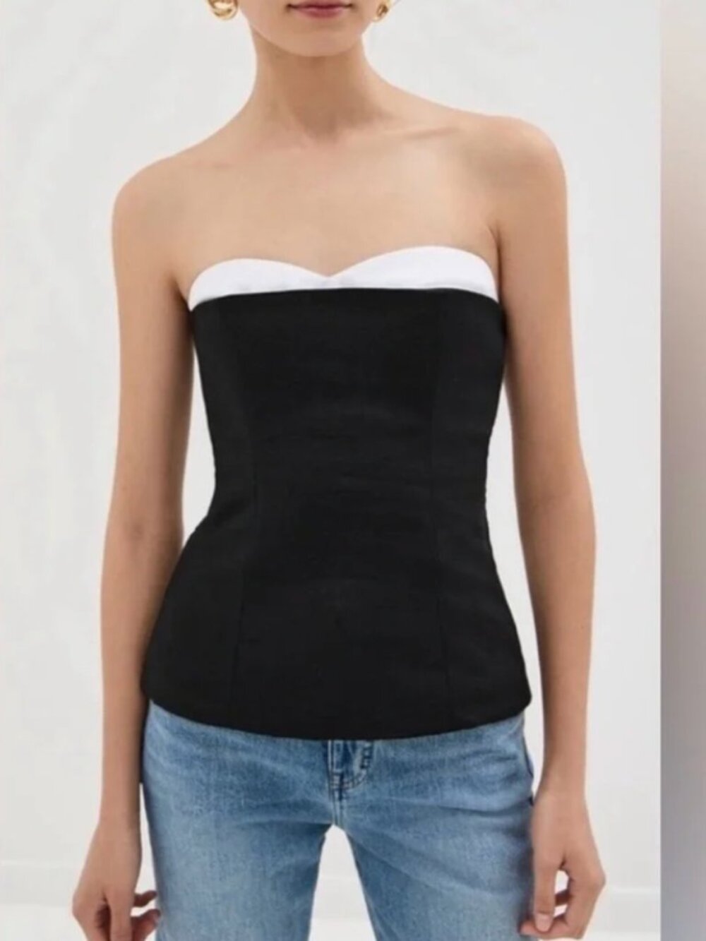 Reformation Ayda Linen Corset Top – Size 6 – Black & White